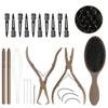 Hair Extension Pliers Kit Tan Color Nylon Teeth Boar Bristle Hair Brush for Women Grils Micro Beads Loop Needle Threader