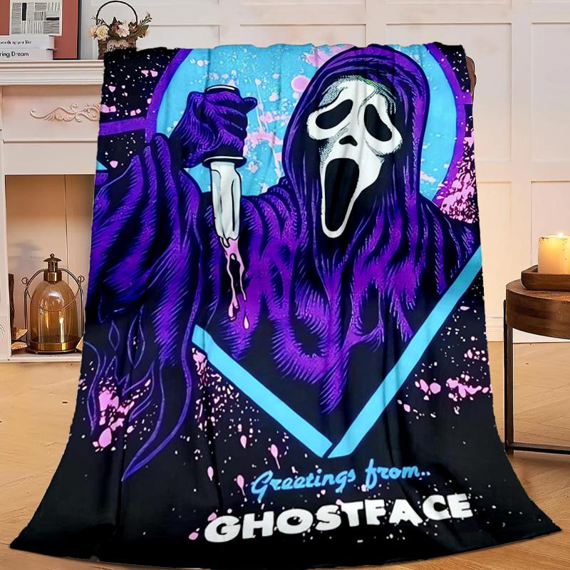 1PC Ghostface Greetings Poster Flannel Blanket Gift, Suitable for Both Men And Women, Soft Ideal for Beds And Sofa, Birthday Or Christmas Gift