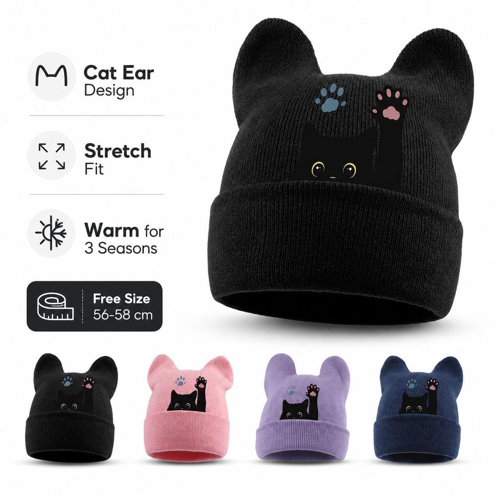 Stretchable Winter Knit Hat Knit Pullover Hat New Cat Ear Beanie Hat Spring Autumn Winter