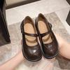 Fashion 2024  Japanese Style Vintage Buckle Mary Janes Shoes Women'S Shallow Mouth Casual Student Pu Leather Shoes Thick Bottom
