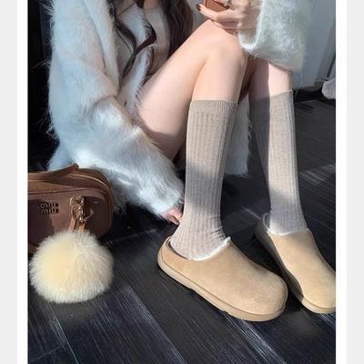 Плюшевые плюшевые туфли женские новые зимние для улицы теплые на одной педали полушлепанцы осенне-зимние хлопковые туфли