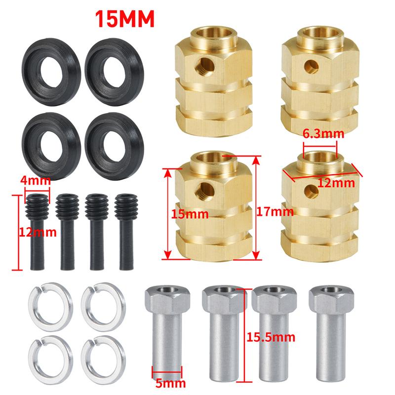 YEAHRUN 4PCS Brass 12MM Wheel Hex Drive Adapter Extended 5/8/9/10/11/12/15/20mm for 1/10 RC Crawler Car TRX4 TRX6 Parts