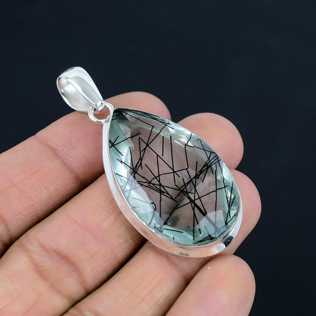 Подвеска из натурального черного рутила, серебро 925 пробы, ювелирные изделия-подвески, серебряные подвески ручной работы для подарка, пасхальный подарок