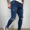 Эластичные узкие джинсы с потертостями до колен, мужские рваные байкерские джинсовые брюки, однотонные потертые уличные черные брюки, мужские спортивные штаны