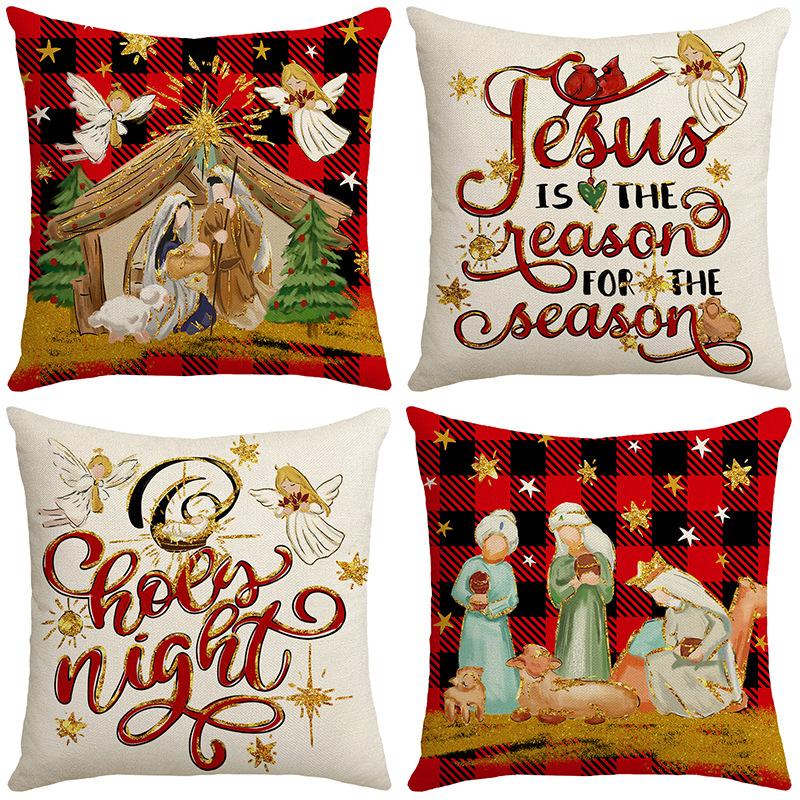 New Winter Linen Printed Pillow Case Christmas Holiday Sofa Decoration Home Pillow