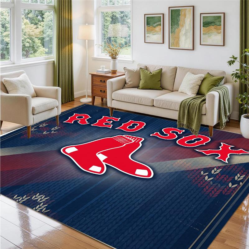Boston Red Sox Design Crystal Velvet Rug Soft Decorative Mat for Bedroom Entrance