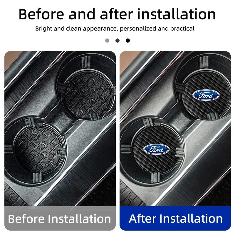 Car Carbon Leathe Coasters Centre Console Water Centre Console Cup Non-Slip Mats For Ford Fiesta Focus mk2 mk3 Ranger Mustang CVY1