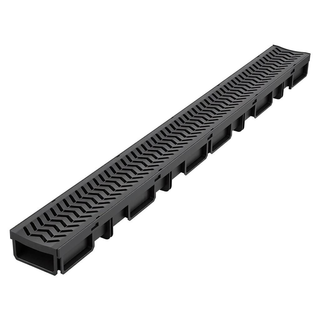 Trench Drain, 1005 x 103 x 62 mm, 5 Pack Linear Drainage Channel, HDPE Channel Drain with Grates & End Caps, Premium Outdoor Drainage System for