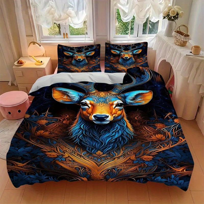 3pcs Fantasy Deer Soft Comfortable Bedding set, For Bedroom, Guest Room And Dorm, All - Season Use, High-Definition Printing136