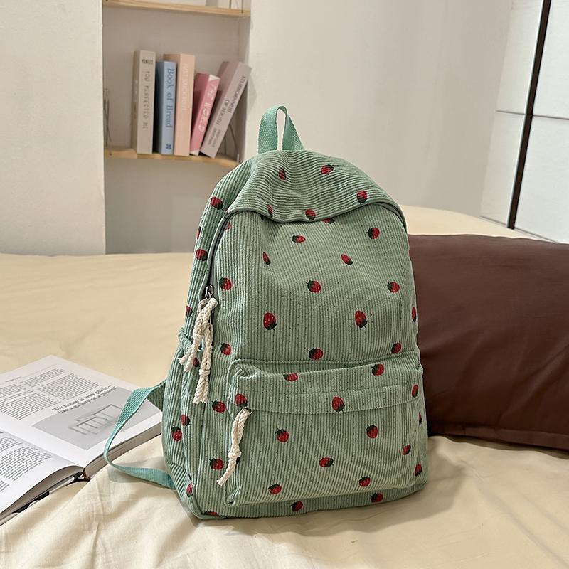 Женский вельветовый рюкзак с принтом клубники, школьный портфель для школьников