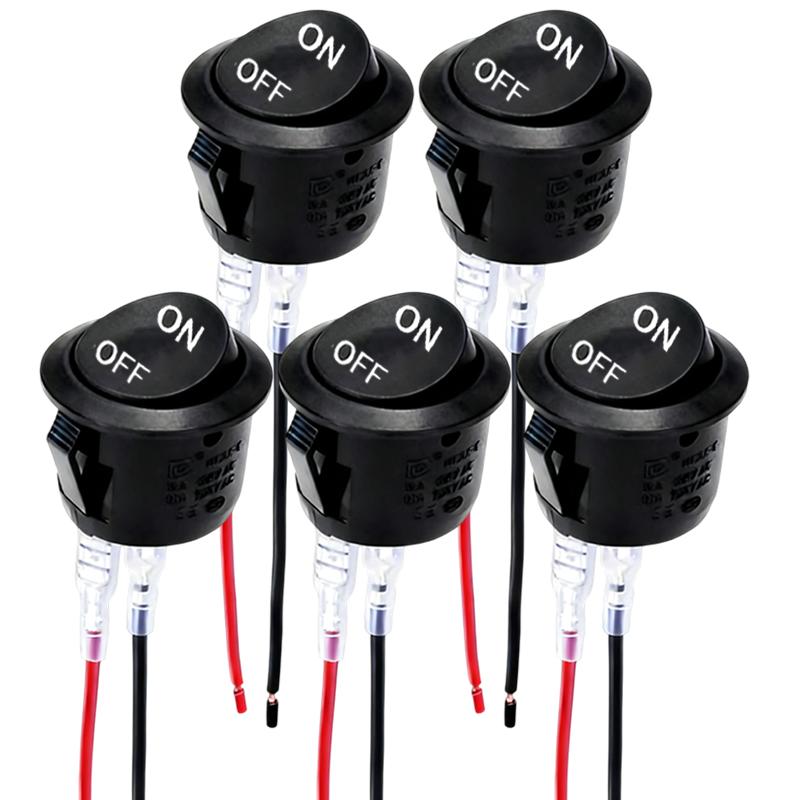 10/1Pcs Round Rocker Switch ON/Off SPST 2Pin Latching Toggle Switch Snap Boat Car Round Switches Pre-Wired 6A/250V 10A/125V Pushbutton Switches 3
