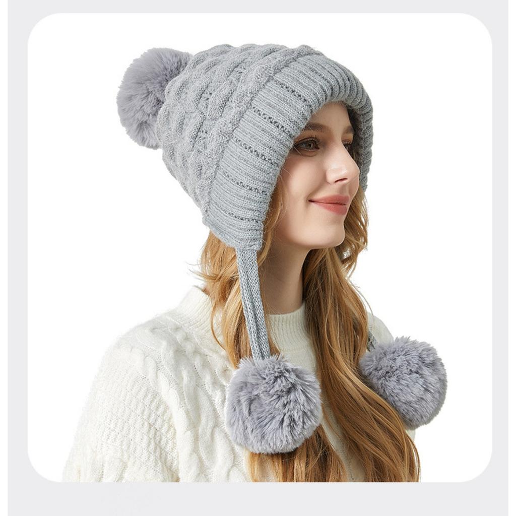 Утепленная, Шерстяная Шапка, Женская Шапка, Бархатная Шапка, Уличная Шапка, Теплая Шапка, Шерстяной Помпон, Вязаная Шапка