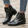 Women's Autumn and Winter Outdoor Chunky Heel Side Zip Retro Short Boots Casual Low Boots