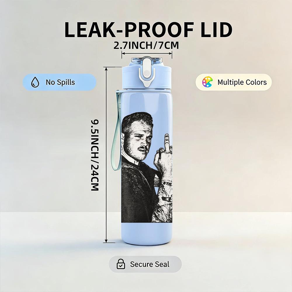 1PC Male bartender vintage monochrome print 750ml colorful plastic sports water bottle leakproof pop up lid with straw for outdoor work home use