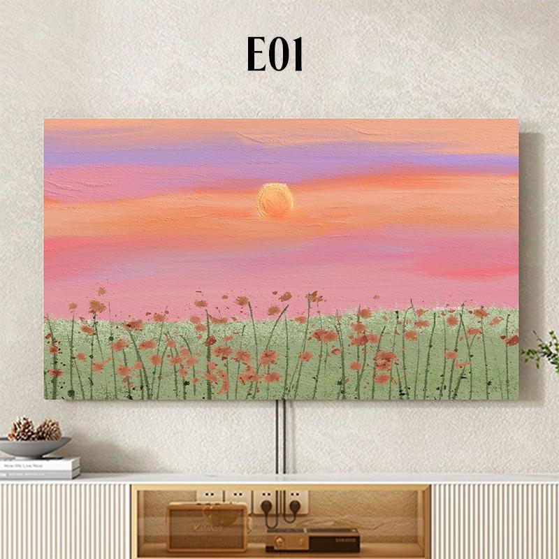Oil Painting Landscape Printed TV Dust Cover Elastic All Inclusive LCD Screen Cover 32-85 Inch Home Decor Hanging TV Hood