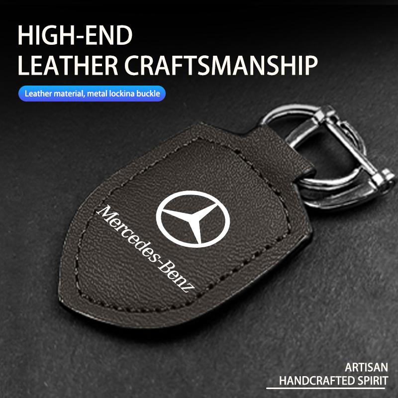 CDX1 Hot 2026 New For Benz Car Keychain Key Holder Shield Leather Key Rings Pendant For Mercedes Benz W202 W212 W126 W140 W168 W177 C