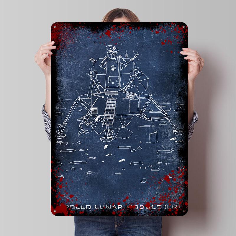 Apollo Lunar Module Printed Poster Customized Wall Art Retro Vintage Metal Tin Signs for Room Mancave Decoration Gaming House
