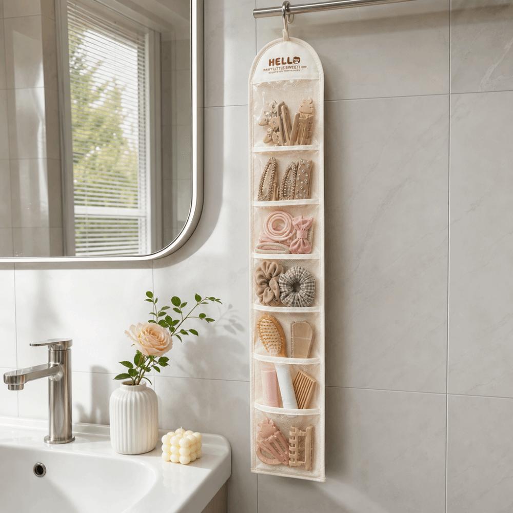 7 Grid Underwear Storage Bag Wall-mounted Hair Accessory Bag Space Saving Hanging Bag Organizer