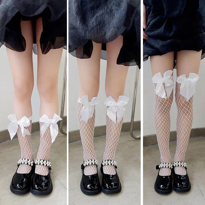 Children Girl Calf Sock Lace Lolita White Black Color Knee High Sock for Kids Girl Summer Fishnet Mesh Sock Clothes Accessories