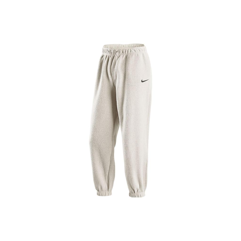 Nike Logo Printed Fleece Casual Sports Pants Women Bottoms Beige DV7097-200