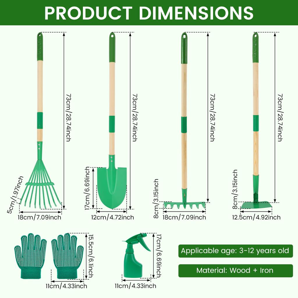 6/7Pcs Kids Gardening Tools Set Metal Rustproof Gardening Planting Tools with Wood Handle Educational Toddler Outdoor Garden Toy