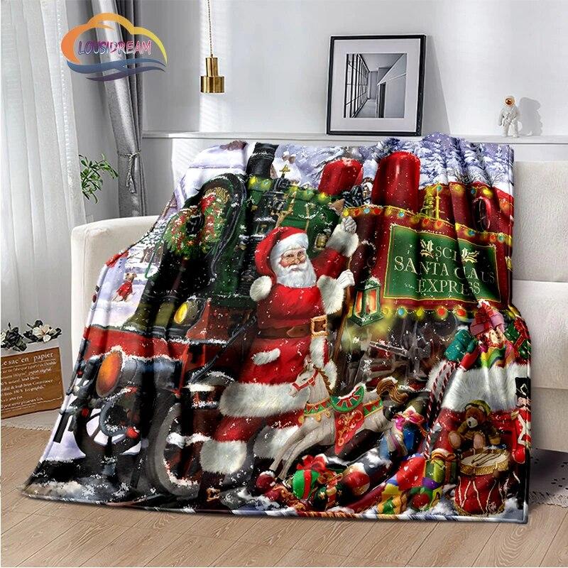Christmas Series Flannel Cashmere Blanket Santa Pattern Comfortable Warm Sofa Bed Gift Blanket