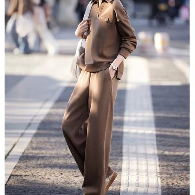 Однотонный повседневный свитер, женский весенний новый простой комплект из двух предметов со спортивными штанами для поездок на работу