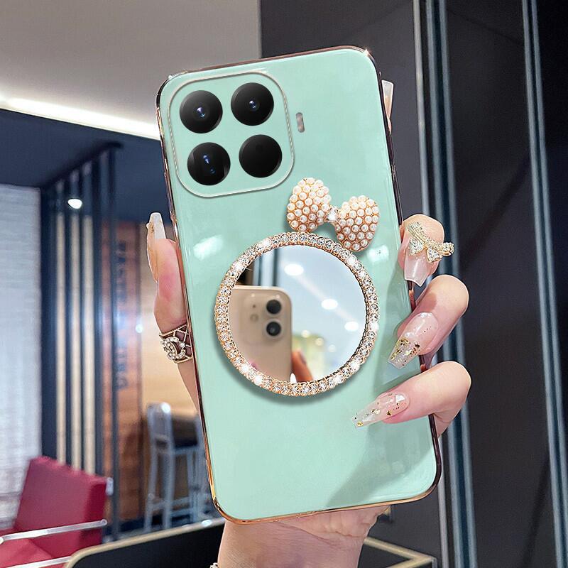 For Xiaomi 15T Pro Case Soft Plating brick inlaid pearl butterfly makeup mirror Smooth Electroplated For Xiaomi 15T Back Cover