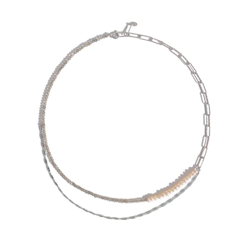 ozel Silver 925 Labradorite Fresh Water Pearl Layered Necklace PS113N