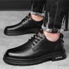 Retro New Men'S Leather Shoes Handmade Business Casual Workwear Men Shoes Solid Color Lace Up Soft Sole Breathable Sports Shoes