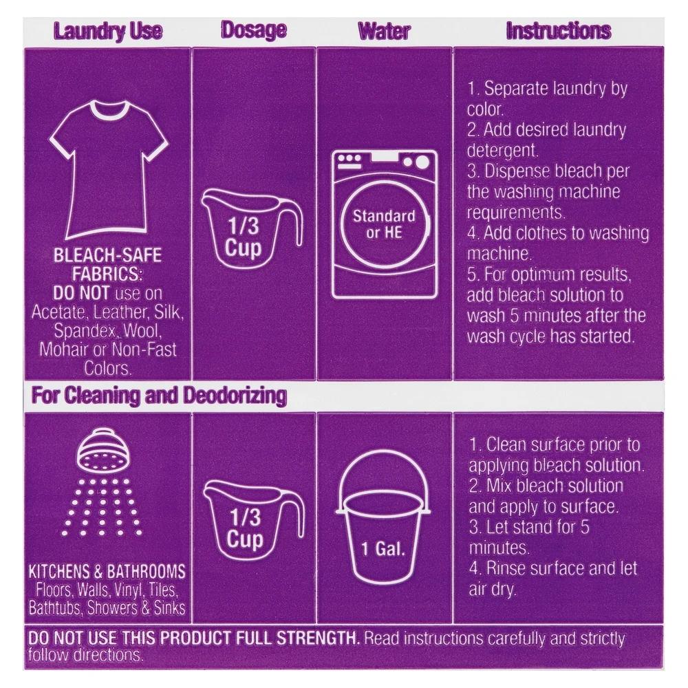Отбеливатель с лавандой с низким разбрызгиванием, многофункциональное чистящее средство, дезодоратор, пятновыводитель для стирки, безопасен для стиральных машин HE, удобный налив, 81 унция, 3 штуки