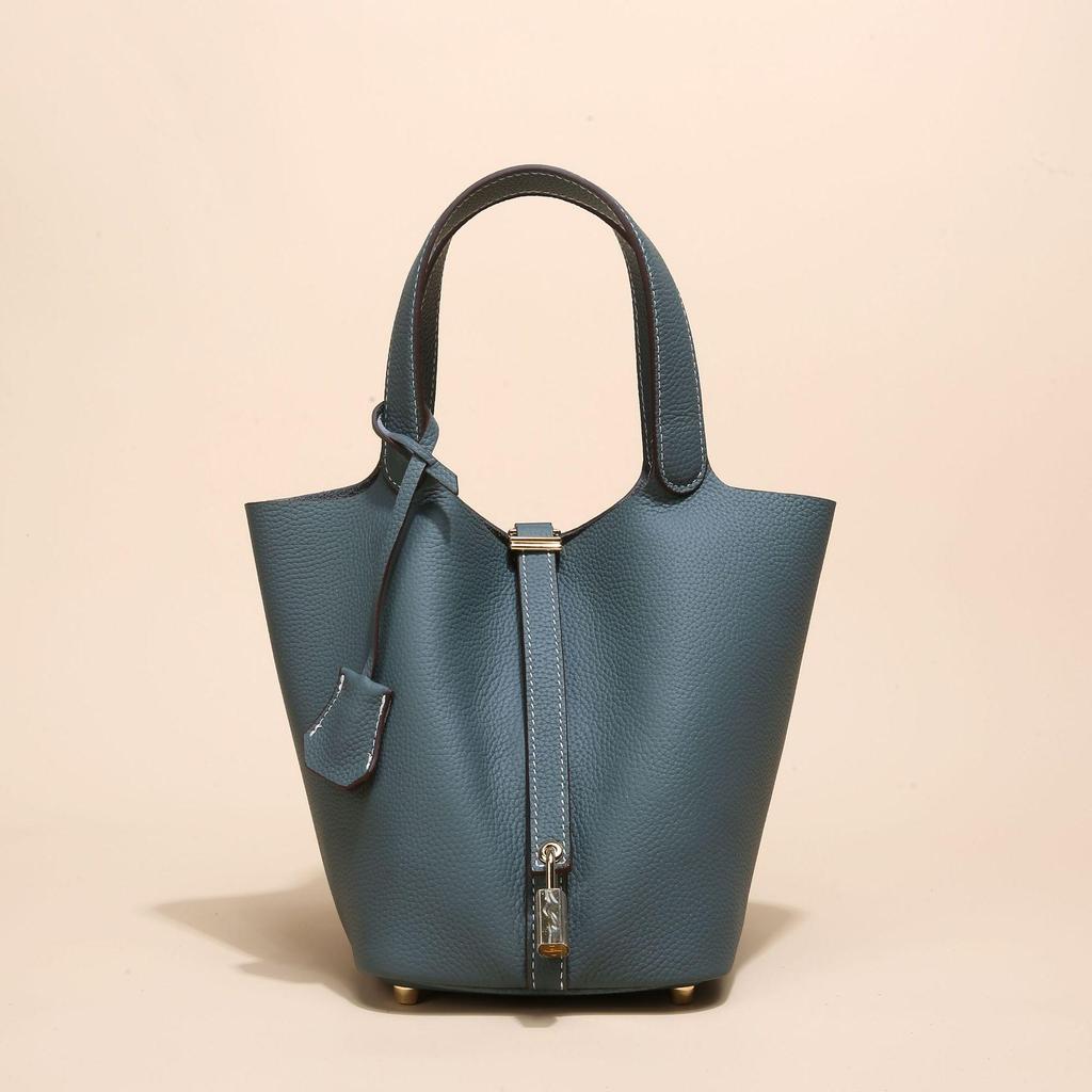 2024 Женская сумка-ведро из натуральной кожи с узором личи - Осенне-зимняя сумка-корзина для овощей