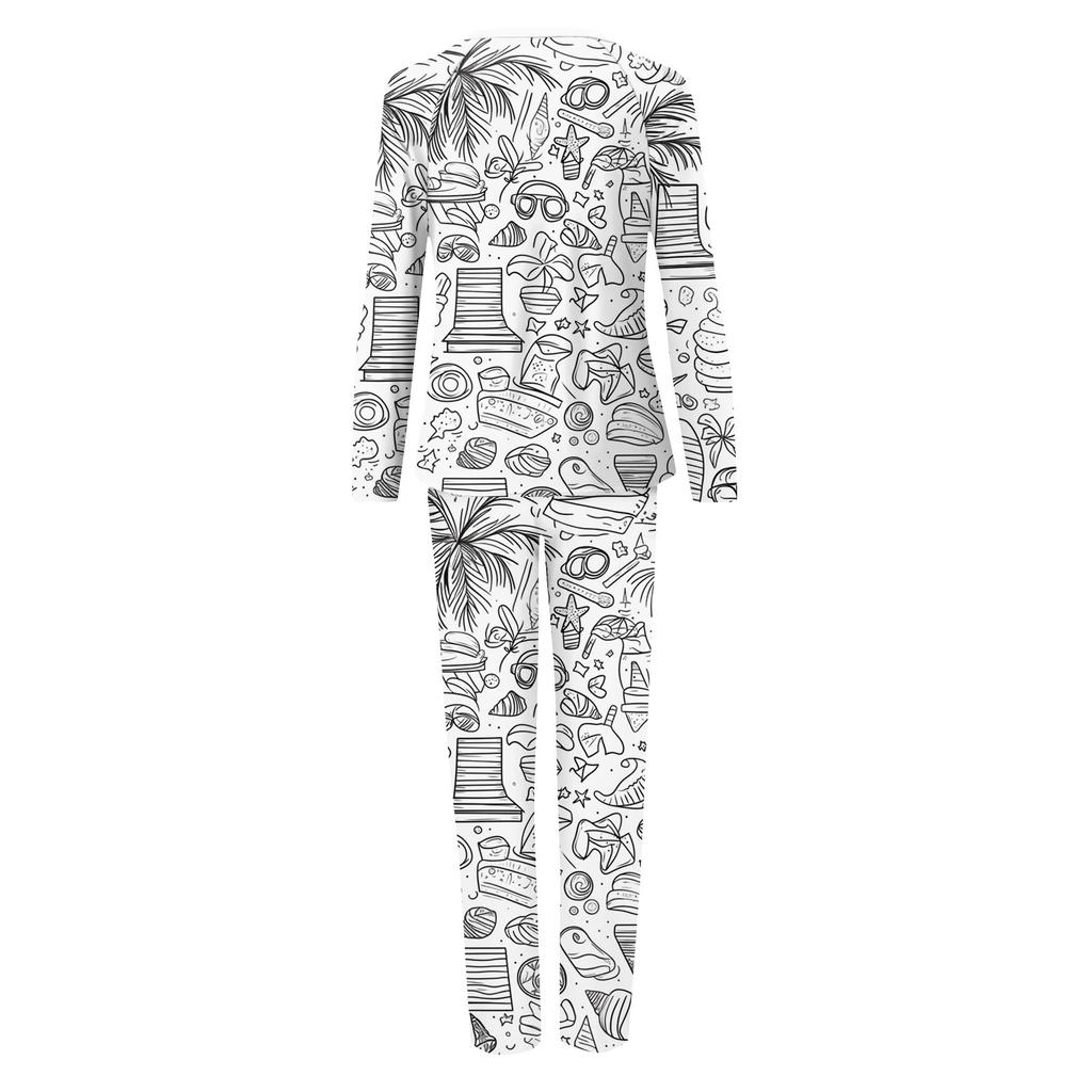 Раскрашенный вручную цветной наряд для родителей и детей - с принтом, круглый вырез, длинные рукава, длинные брюки, домашняя одежда, костюм для весны