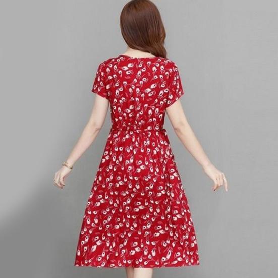 Женское летнее платье с цветочным принтом в стиле бохо с короткими рукавами и круглым вырезом, струящееся пляжное платье-сарафан А-силуэта с завязками на талии