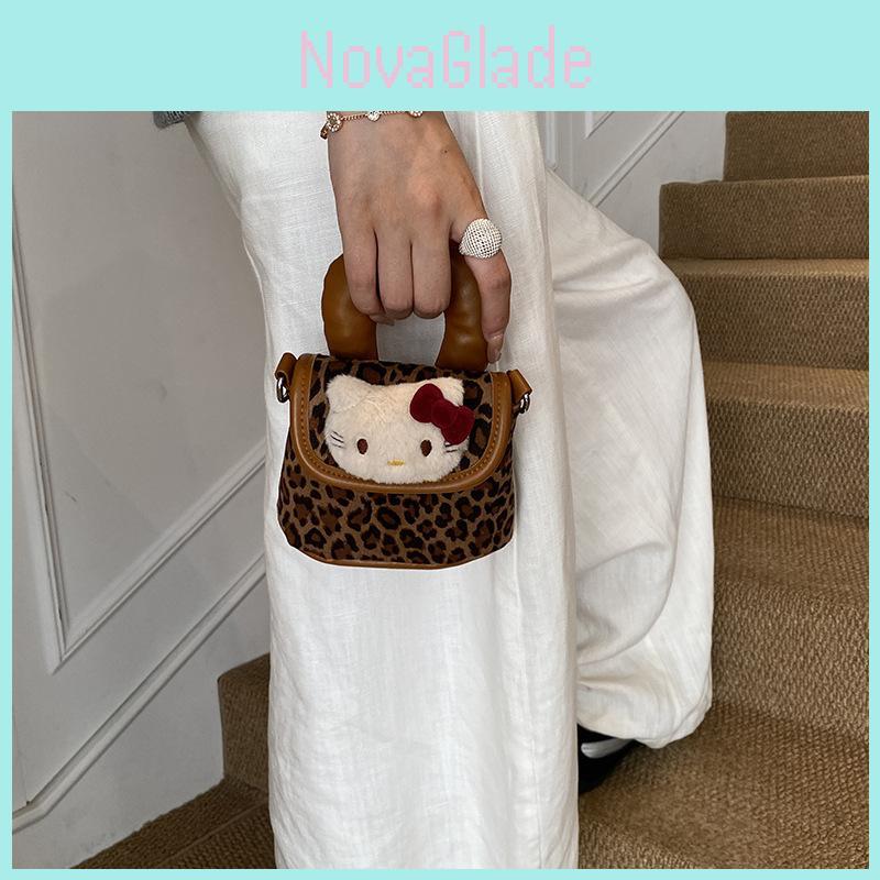 Hello Kitty Leopard Print Pu Crossbody Bag For Women With Mobile Pocket For Daily Commute
