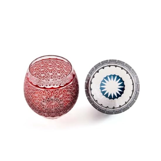 LUGUFON Kiriko Glass Rock Glass Pair Cute Kikutsunagi Pattern Dishwasher Safe in Paulownia Box for C