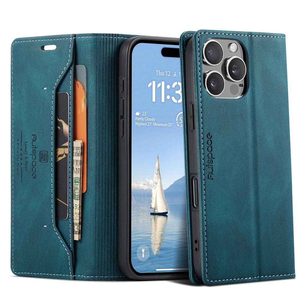 Винтажный кожаный чехол-книжка для iPhone 16 Pro Max с отделением для карт с RFID-блокировкой, матовая ретро-обложка-фолио для женщин и мужчин (4 цвета)