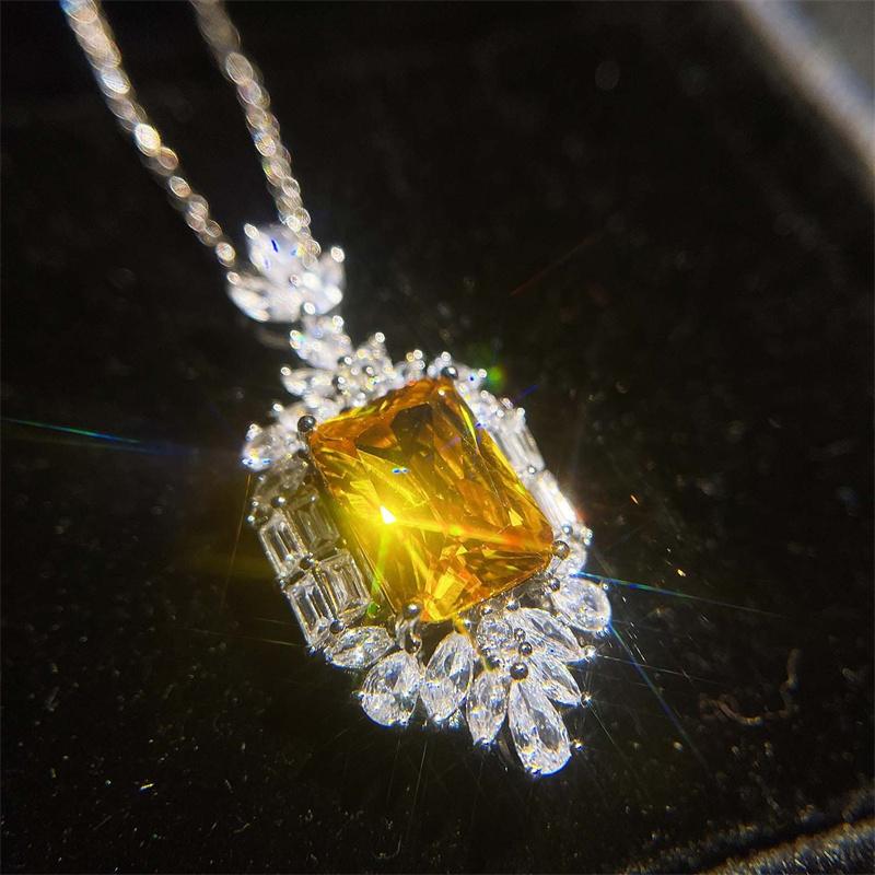 Sparkling Yellow Cubic Zirconia Necklace Women Wedding Anniversary Party Luxury Accessories Gift Trendy Jewelry Drop Ship