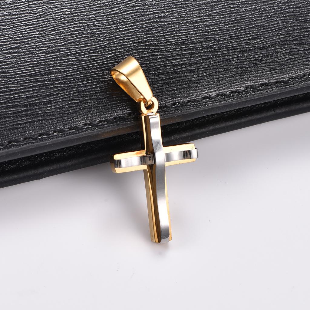 Stainless Steel Little Wave Cross Pendant Necklace for Women Men Religious Faith Charms Chain Prayer Amulet Metal Jewelry