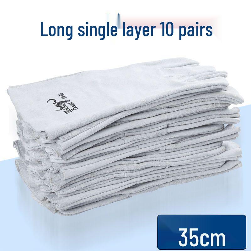 Сварочные перчатки из коровьей кожи, термостойкие - Защита от ожогов, износостойкие, длинные, для защиты труда