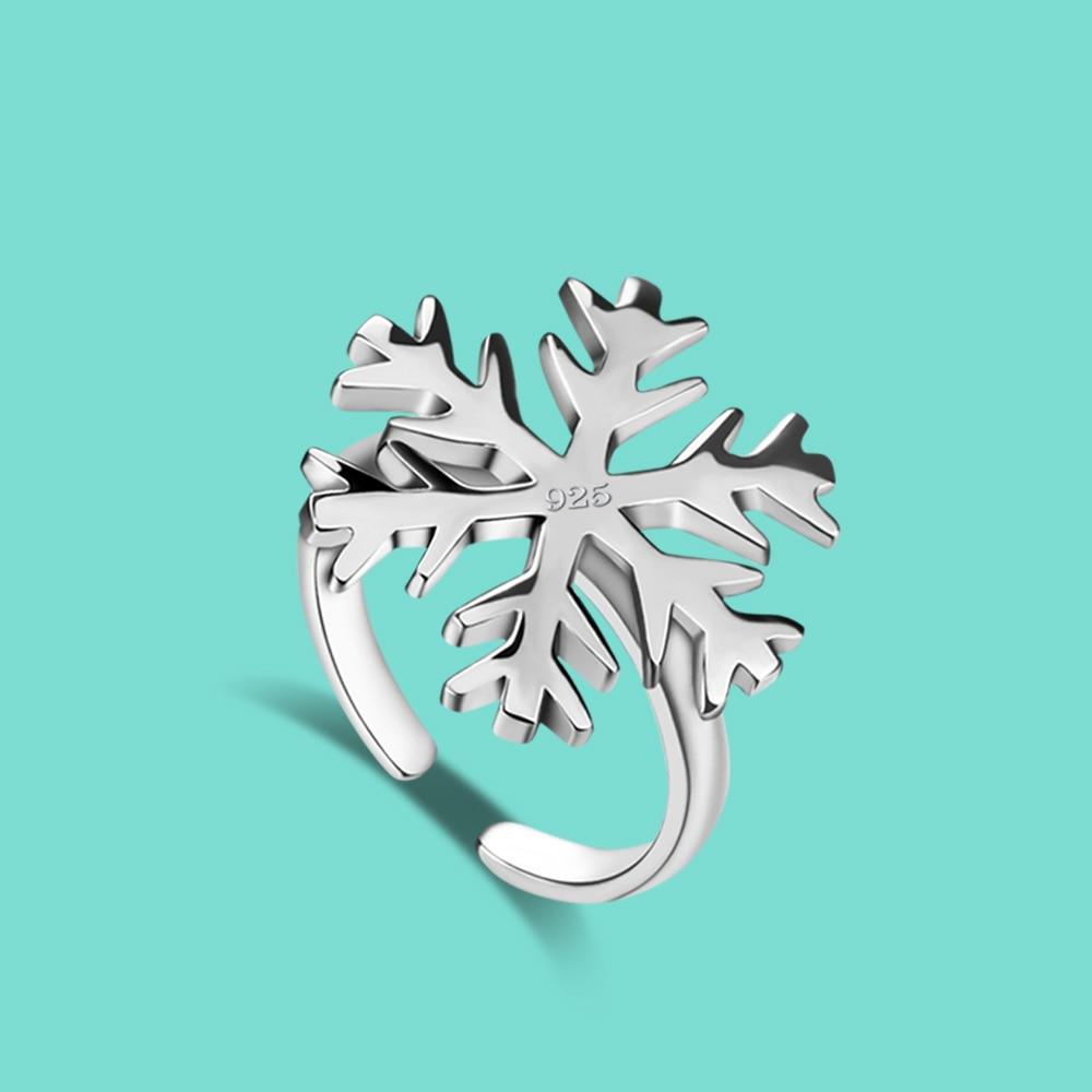 New Women's 925 Silver Ring Chic Snowflake Design Open Ring Fine Jewelry Cocktail Party Ring Gift