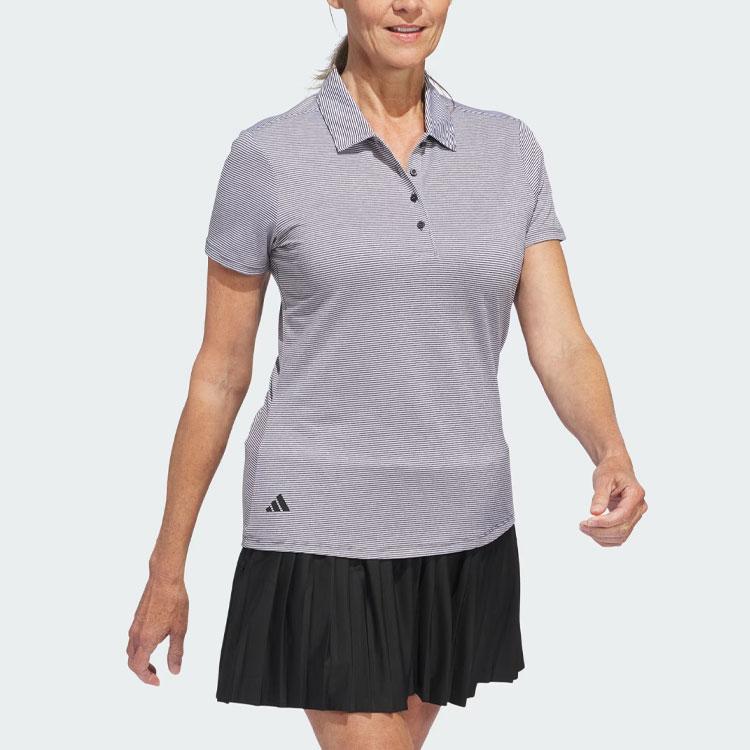 Adidas Striped Color Block Golf Short Sleeve Polo Shirt Women Tops Black IP8675