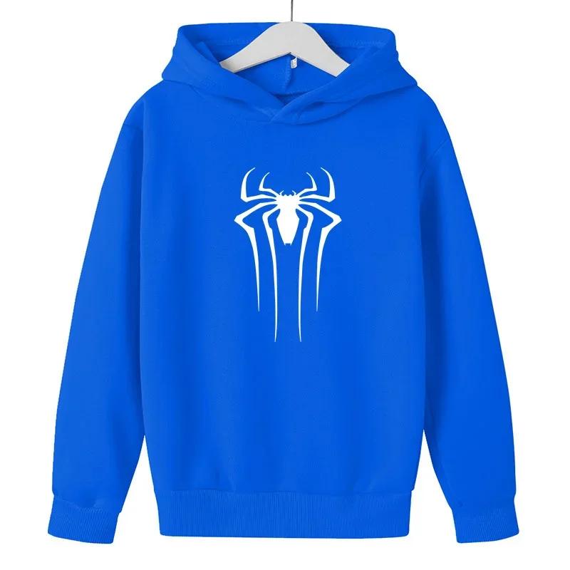 Детская толстовка с капюшоном, модная для мальчиков и девочек, с принтом паука, свободная детская флисовая толстовка-пуловер, 2-14 лет