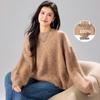 Женский пуловер из 100% ягнячьей шерсти, толстый, с круглым вырезом