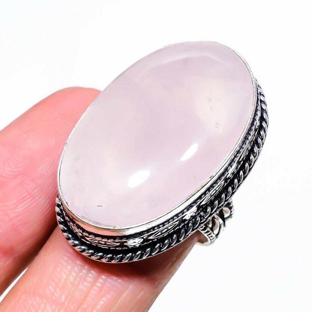 Кольцо из натурального розового кварца ручной работы из стерлингового серебра 925 пробы, размер 6 s1w26