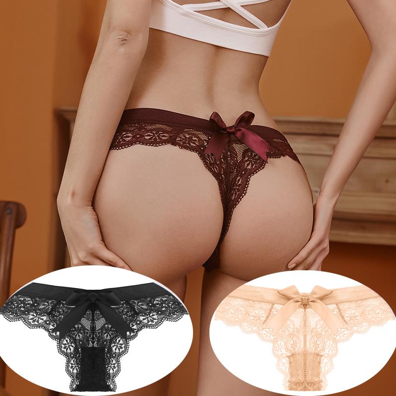 2 шт. женские сексуальные кружевные стринги с бантом и низкой талией, вышитые трусики, эластичное хлопковое нижнее белье