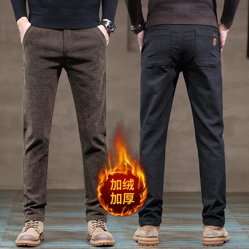 2024 Осень и зима Новые мужские плюшевые толстые повседневные брюки из синели, облегающие прямые брюки-трубы, модная верхняя одежда