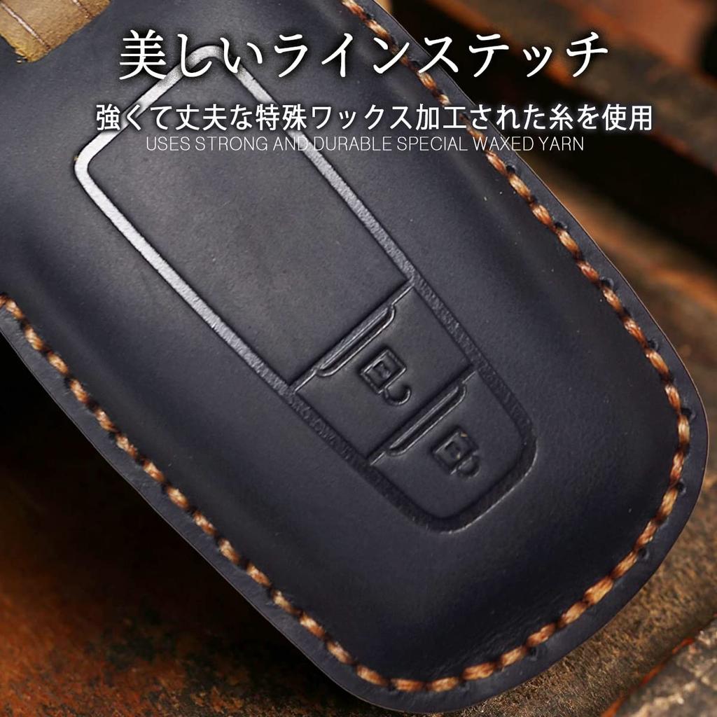 MKMC Leather Key Toyota Key for and Harrier 3 Case, Cover, Yaris, Corolla, Aqua, Prius, Crown, (Black, Buttons)