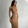 Knit Elegant Evening Dress Women High Waist Slim Sleeveless Bodycon Maxi Tank Dress Femme France Party High Collar Solid Knitted Dresses Woman