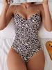 Сексуальный черный леопардовый принт купальник женский жемчужный ремешок пуш-ап контроль живота цельный купальник 2025 купальный костюм спинки монокини